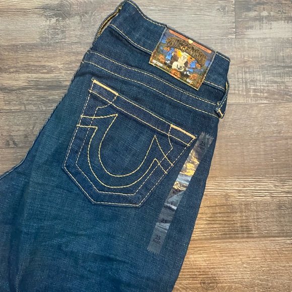 New True Religion World Tour Dark Wash Bell Bottoms Jeans size 25 flare - Picture 2 of 5